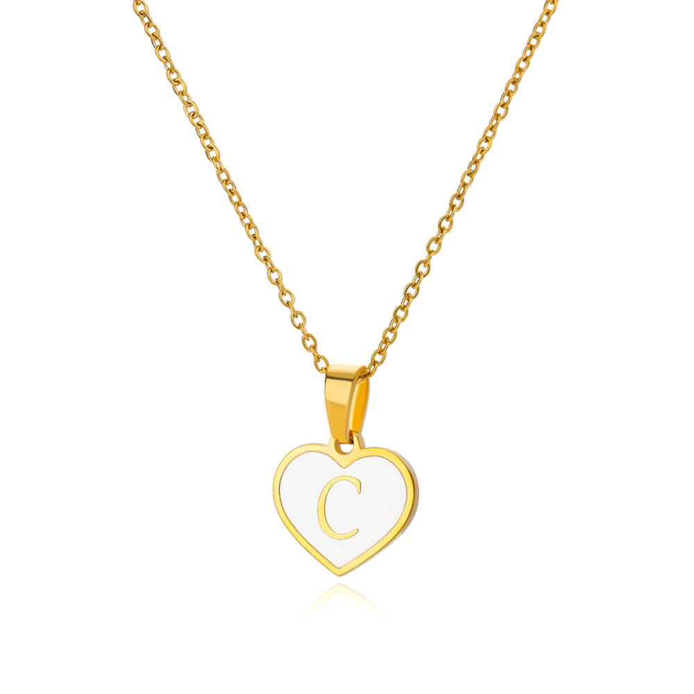 Stainless Steel Initial Letter Enamel White Heart Necklaces for Women Cute Name Pendant Charm Necklace Zircon Prom Accessories