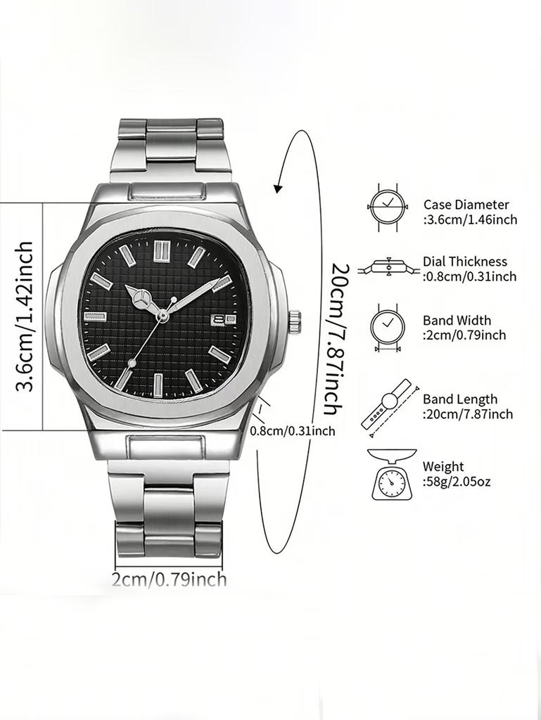 Fashionable Business-Style Quartz Watch Men's Wristwatch with Calendar and Scale Stainless Steel Strap Birthday Gift Timing Function