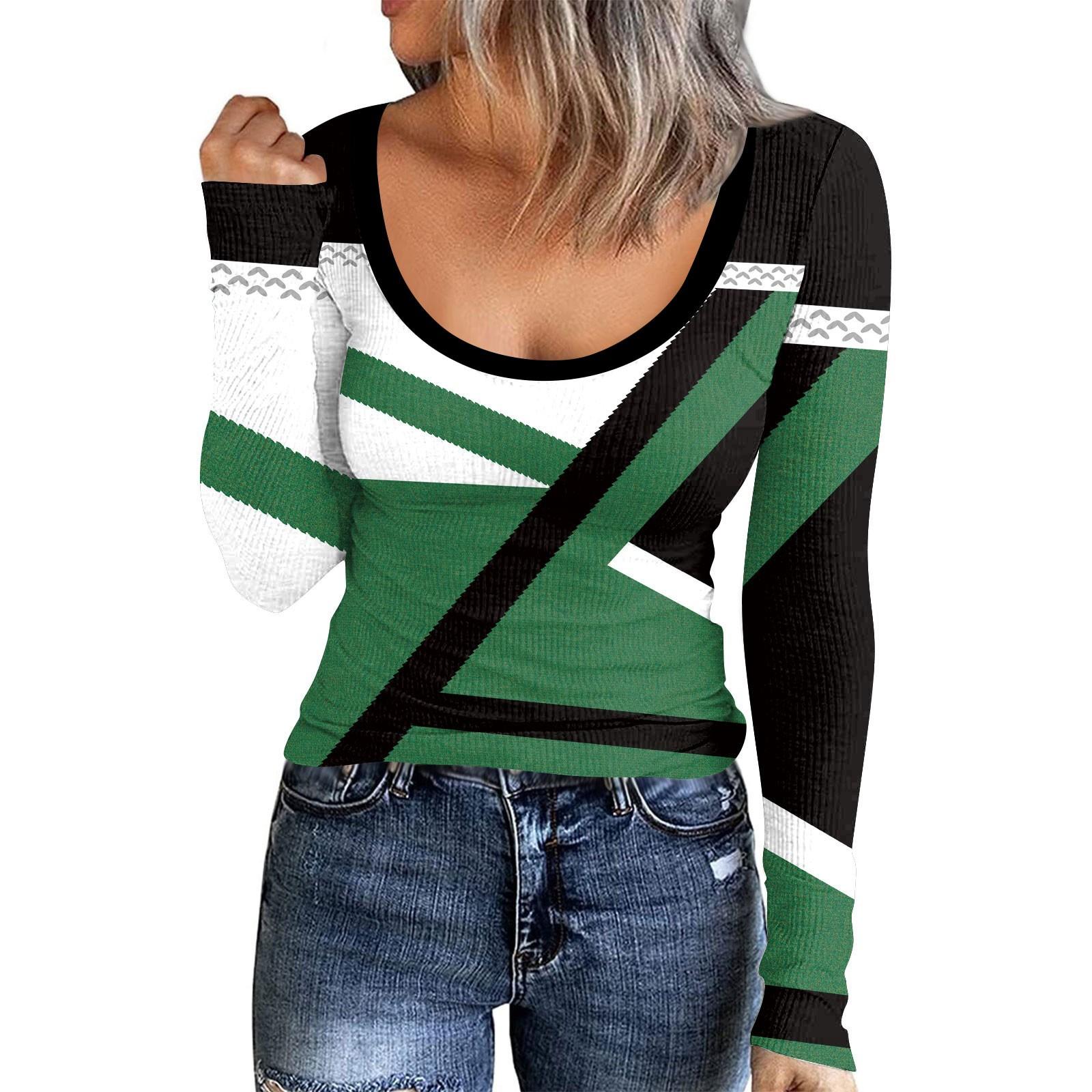 

Жіноча осінньо-зимова тонка футболка Модна повсякденна ретро пуловер з круглим вирізом і довгим рукавом XL