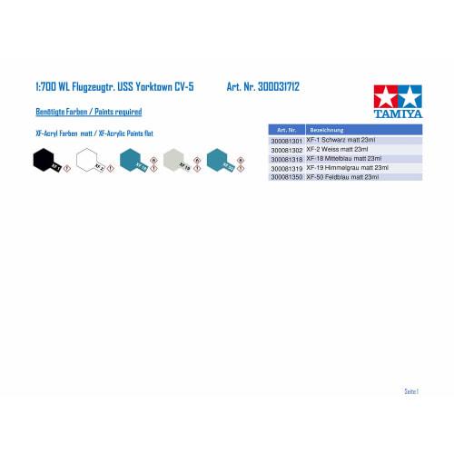 Tamiya 1/700 Waterline Series No. 712 US Navy Aircraft Carrier USS Yorktown Plastic Model Kit 31712