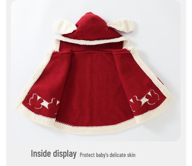 DUUDUU 2025 Red New Year Knit Sweater Coat & Cape for Toddler Girls