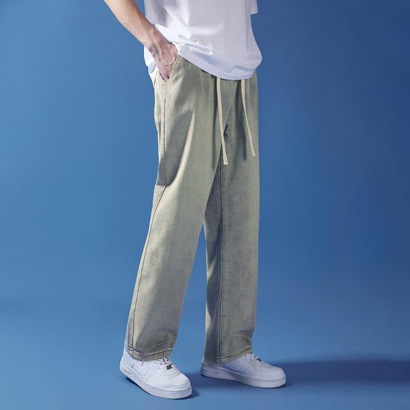 Wide-leg jeans men's summer Harajuku casual simple trend loose drawstring straight mopping long pants
