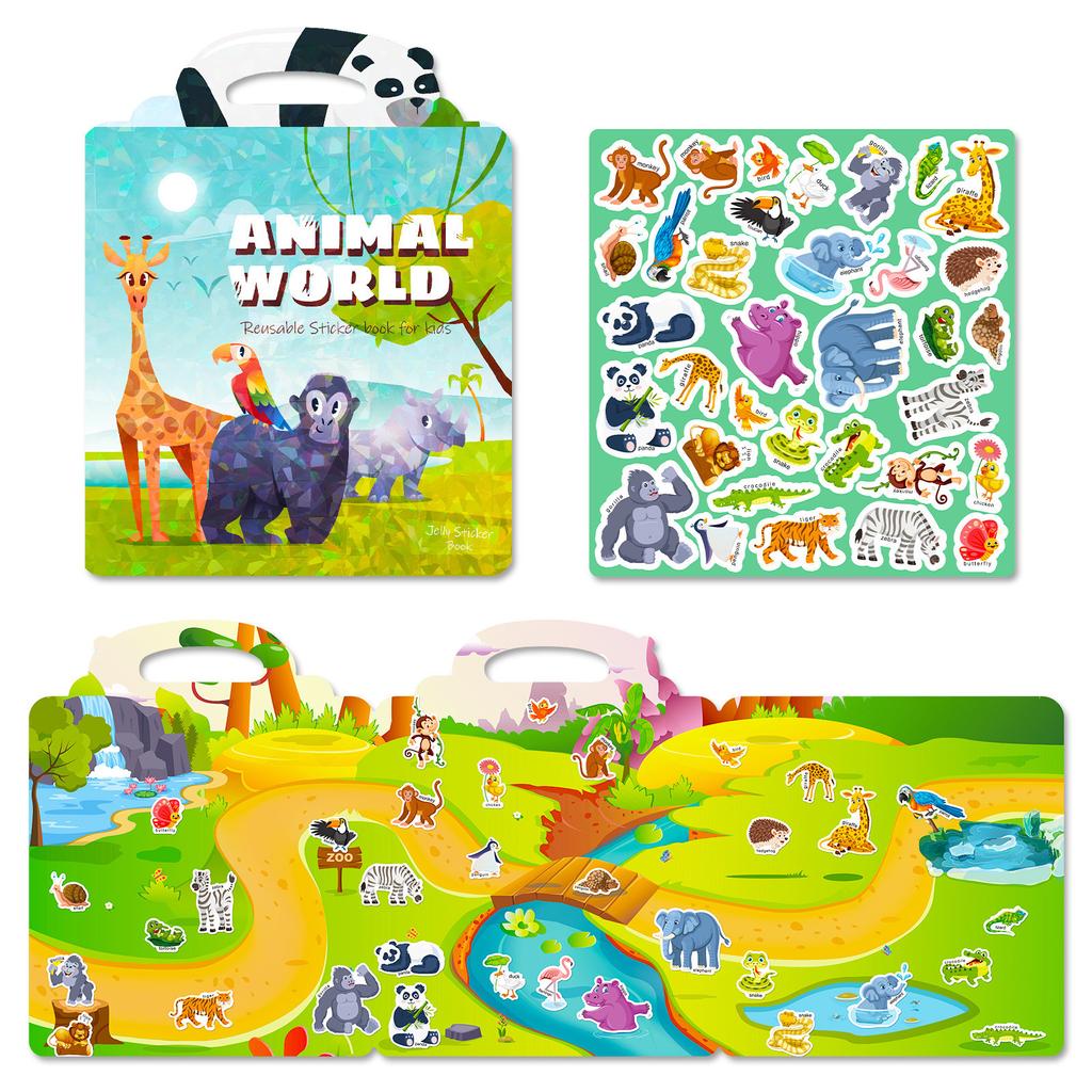 Jelly Sticker Book Early Education Focus Cultivation Fun Zoo Sticker Book Puzzle Cultivation Scene Do-It-Yourself Sticker