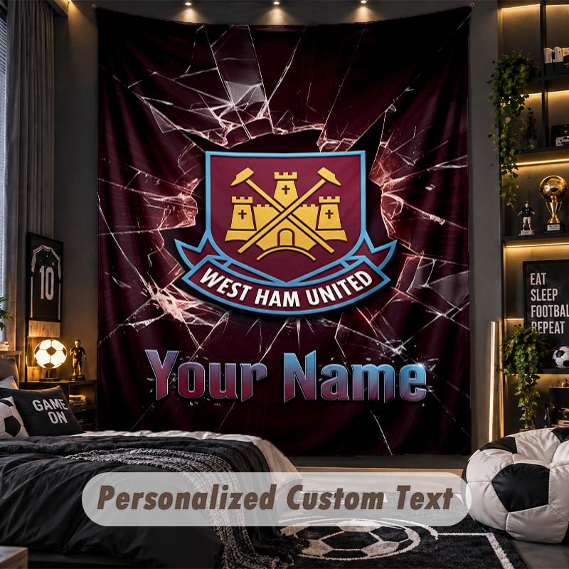 TapestryWest Ham United FC Custom Name Text Personalized Wall Hanging Tapestry Home Wall Decor