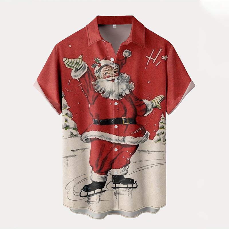 New Summer  Merry Christmas Printing Shirts & Blouses Christmas Gift Reindeer Graphic Christmas Shirt Hawaiian Shirt Men Tops