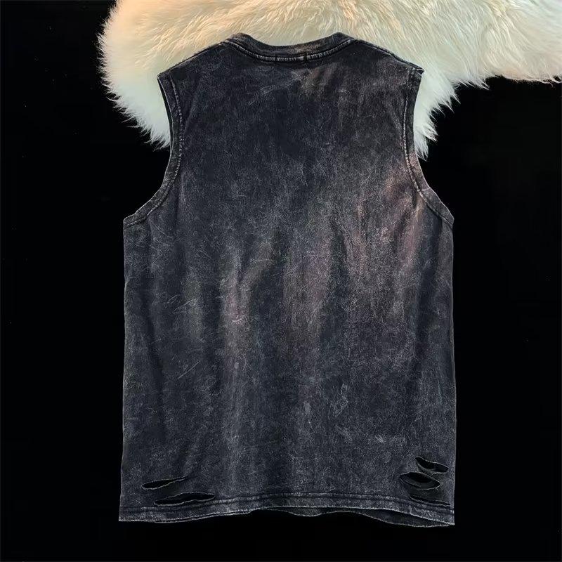 Men's Summer Retro Hip Hop Sports Vest - Loose Washed T-Shirt