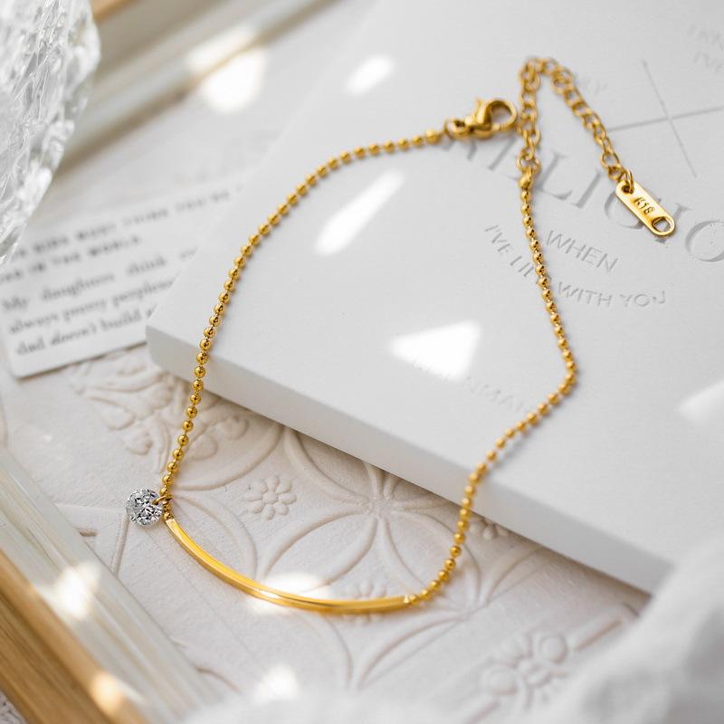2024 Stainless Steel Fashion New Summer Ladies gold colour smile Zircon Women s Party gift for friends