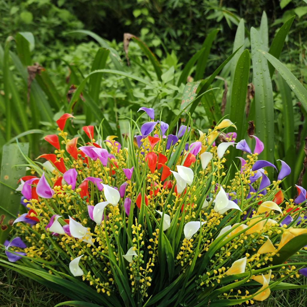 Flores Artificiales para Plantas Falsas de Exterior - Arbustos de Plástico Resistentes a los Rayos UV que No se Desvanecen - Decoración de Hogar de Primavera, Jardín Rústico, Vegetación de Exterior outd
