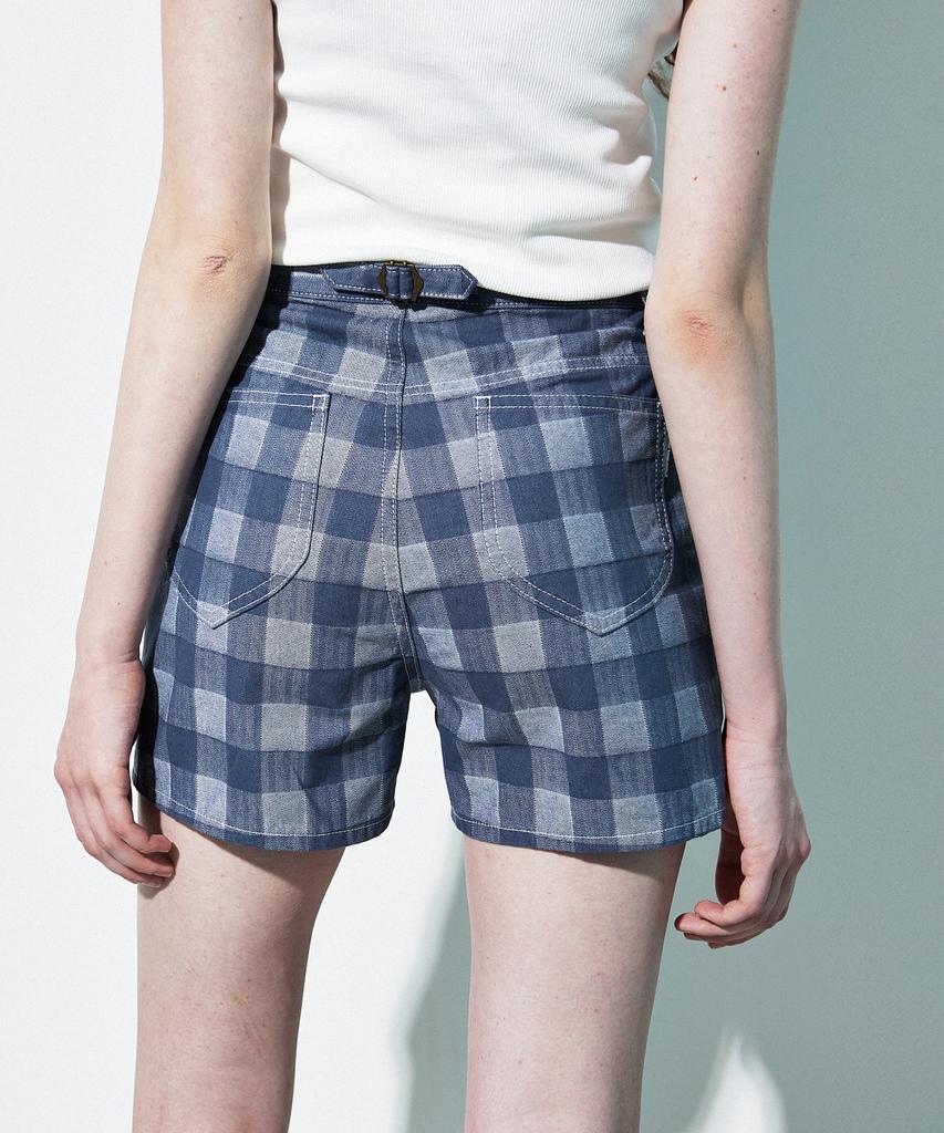 MAGOODGAN Minute 7933 Apron Check Indigo Shorts Hot Pants