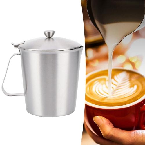 Coffee Latte Cup - Thick 304 Stainless Steel Measuring Cup - Milk Frothing Jug with Scale Cover - For Espresso, Latte Art, and Frothing Milk (1000ml W