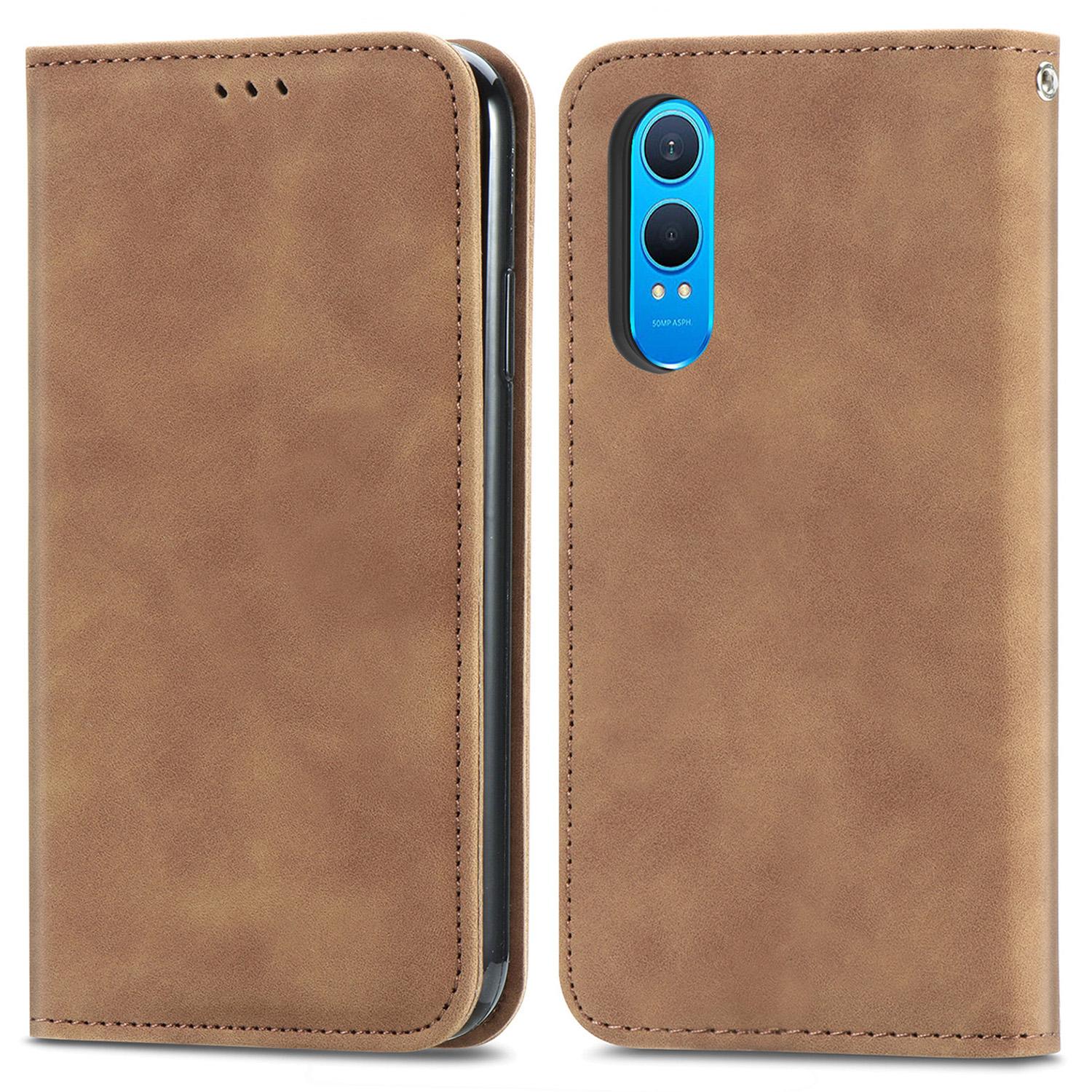 

For OnePlus Nord CE4 Lite 5G/Oppo K12x 5G (China) Case Skin Touch Feeling Leather Phone Cover Magnetic Absorption Brown