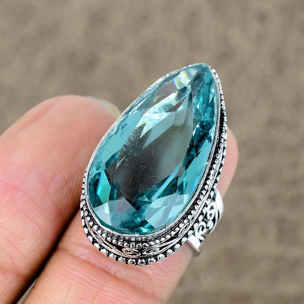 Blue Topaz Genstone Handmade 925 Sterling Silver Jewelry Ring Size 6 KKG-460