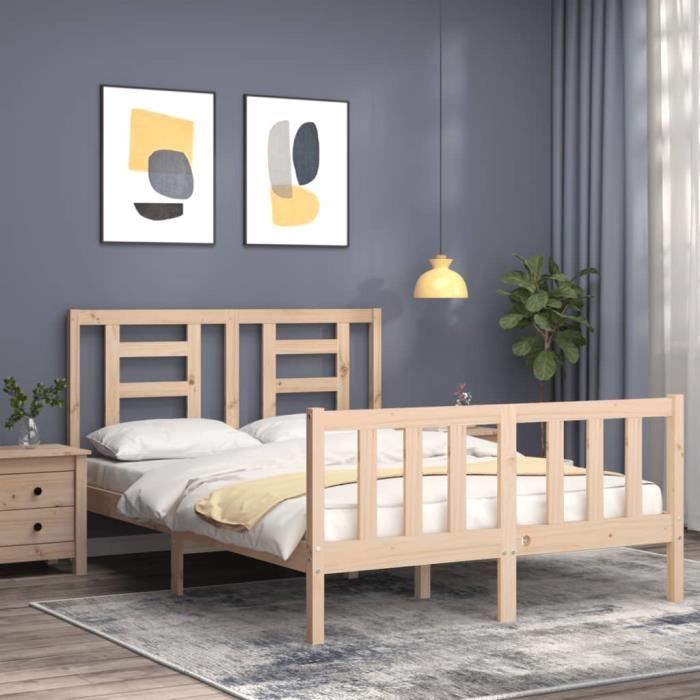 VidaXL Cadre de lit avec tête de lit 120x200 cm bois massif 3192876