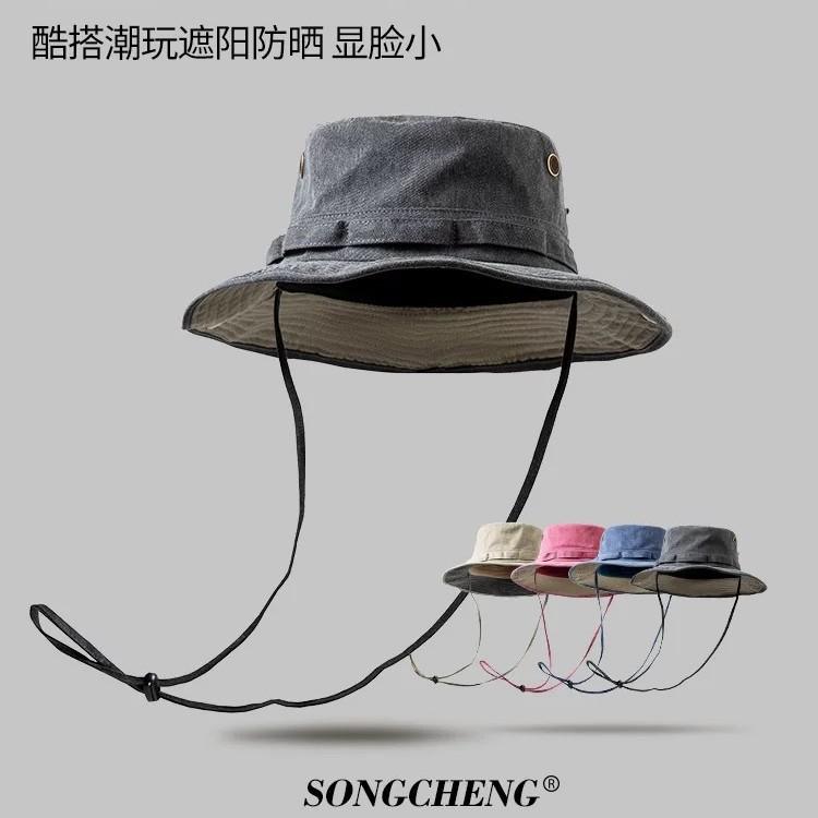 Washed old bucket hat men and women summer outdoor camping new sunshade sunscreen mountaineering western cowboy hat