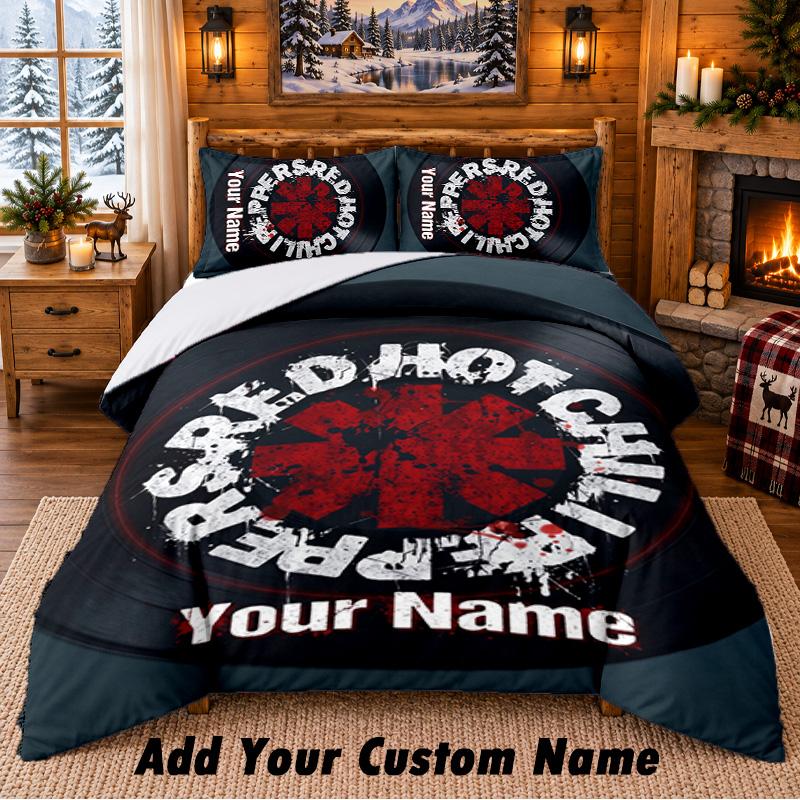 Red Hot Chili Peppers Pattern Bedding 3Pcs Set Custom Name, Bed Sheet And Pillowcases For Home Bedroom