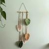 Handmade Bohemian Hanging Tapestry, Wooden Beads Woven Cotton Rope Leaf Tapestry, Living Room Bedroom Wall Art Decoration