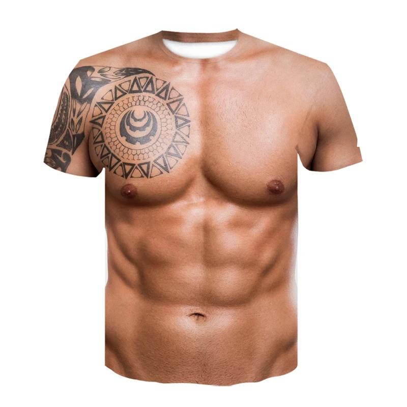 3D Print Fake Muscle Sports Quick-dry Breathable Men T-shirt Outdoor Street Fun Cosplay Party Parent-child Short Sleeve Clothing