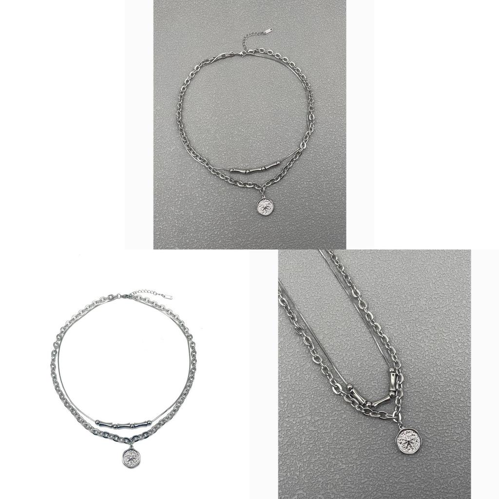 Geometric Layered Stainless Steel Pendant Necklace For Men And Women