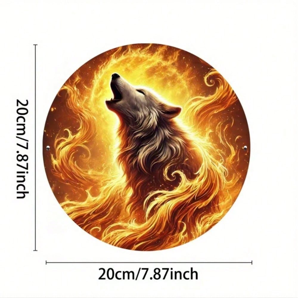

Animated Wolf Metal Wall Art 7.8 Inch Round Sign for Home Office Cafe Decor 20x20 різнокольоровий