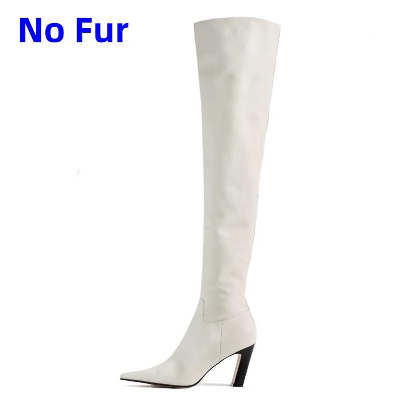 Western Women's Over the Knee High Boots Genuine Leather Heels Winter Shoes Ladies Black Brown Long Chelsea Boot Big Size 45