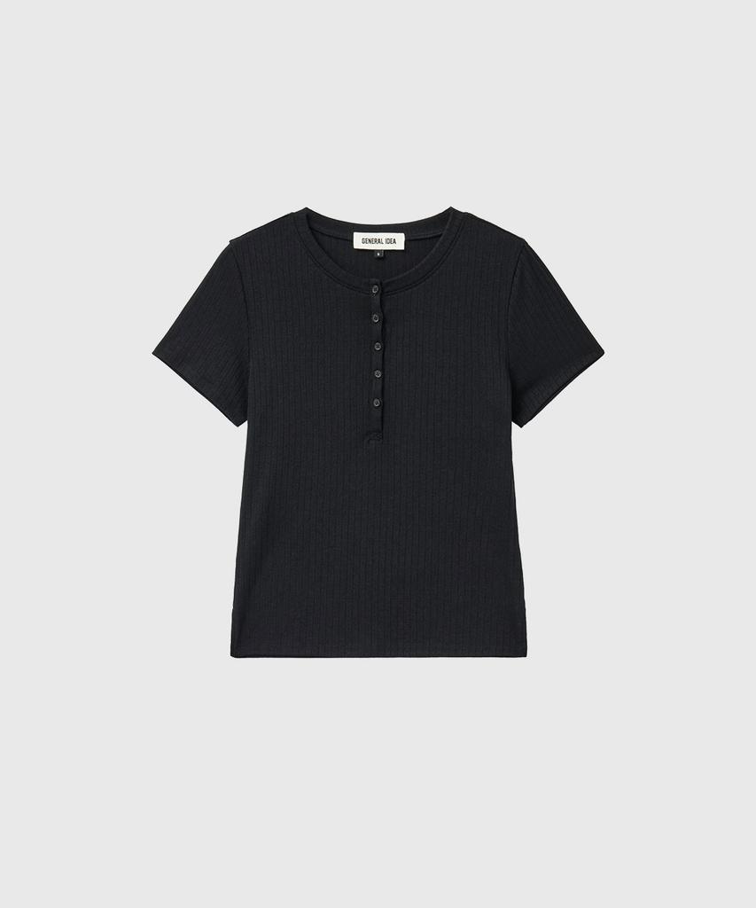 GENERALIDEA Punched Ribbed Henley Neck T-Shirt [Black] / Gf2Lts525