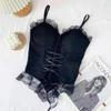 Kleidung Blusen Sexy Crop Tops Damen Korsett Spitze Bandage T-Shirt Camisole Damen Träger Tanktop Mode Ärmellose Weste