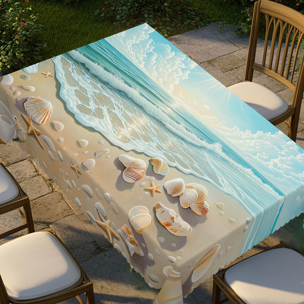 Tovaglia Rettangolare da Spiaggia Nautica per Decorazione Tavolo Estate Blu Oceano Conchiglie Stella Marina Cucina Tavola da Pranzo Decorazione Festa