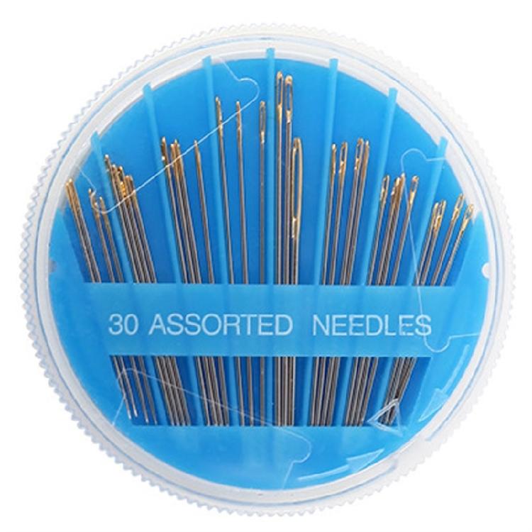 30Pcs Gold Eye Sewing Needle In Alloy Materials and Protective Round Case for Fashion Designers Craft