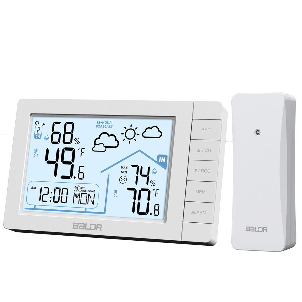 Stazione Meteorologica Wireless Digitale Baldr DCF Sveglia Atomica da Parete/Tavolo Igrometro Termometro Sensore Previsioni Allarme Gelo -40C