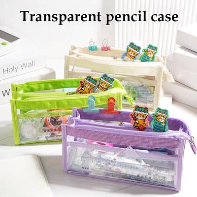 Minimalistisches transparentes Federmäppchen mit großem Fassungsvermögen, mehrschichtiger Klassifizierungsspeicher, Bleistifttasche, Schüler-Schreibwaren-Organizer-Tasche