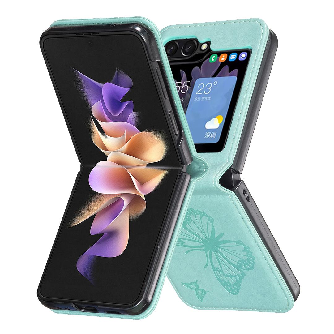 

For Samsung Galaxy Z Flip6 5G/Z Flip5 5G Case Butterfly Pattern PU Leather+PC Anti-Scratch Phone Cover Green
