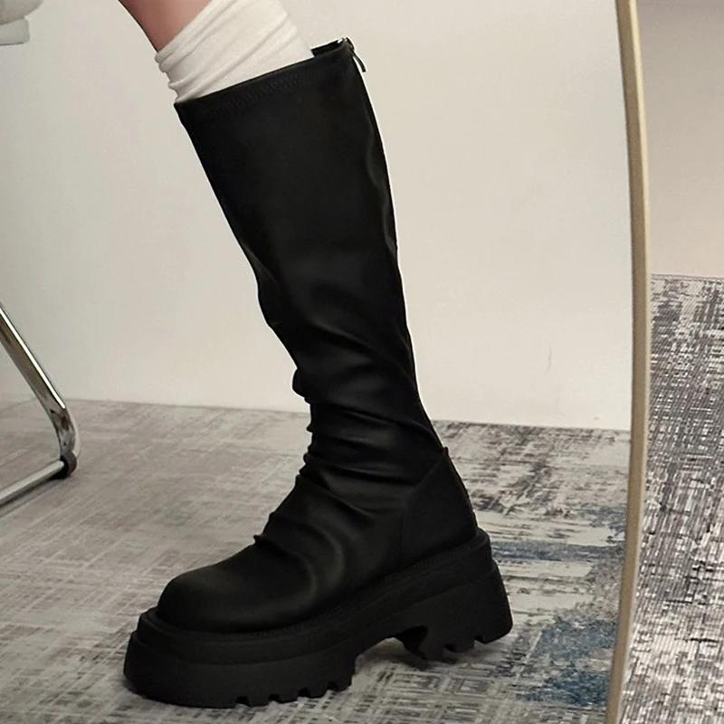 Lange Stiefel Ritter 2025 höhenvergrößernde schlanke Stiefel würziges Mädchen Jurchen lange Stiefel neuer Stil Biskuitkuchen dicke Sohle