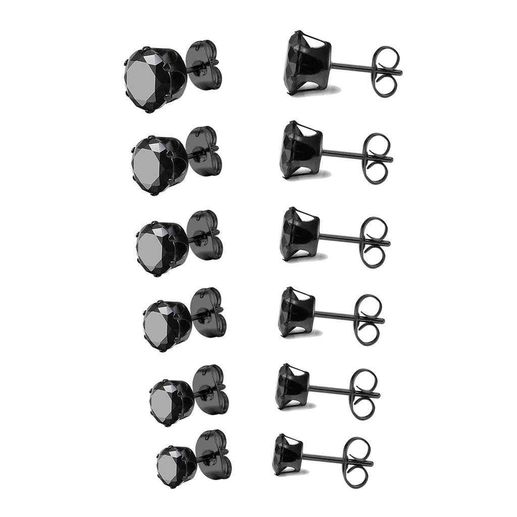 6Pairs/Set CZ Stud Earrings Stainless Steel Round White Cubic Zirconia Hypoallergenic 6 Claws Earring Trendy Jewelry