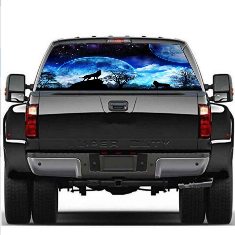 135 x 36cm Truck SUV Rear Window Sticker Forest Moon Wolf Perforated Vinyl Decal