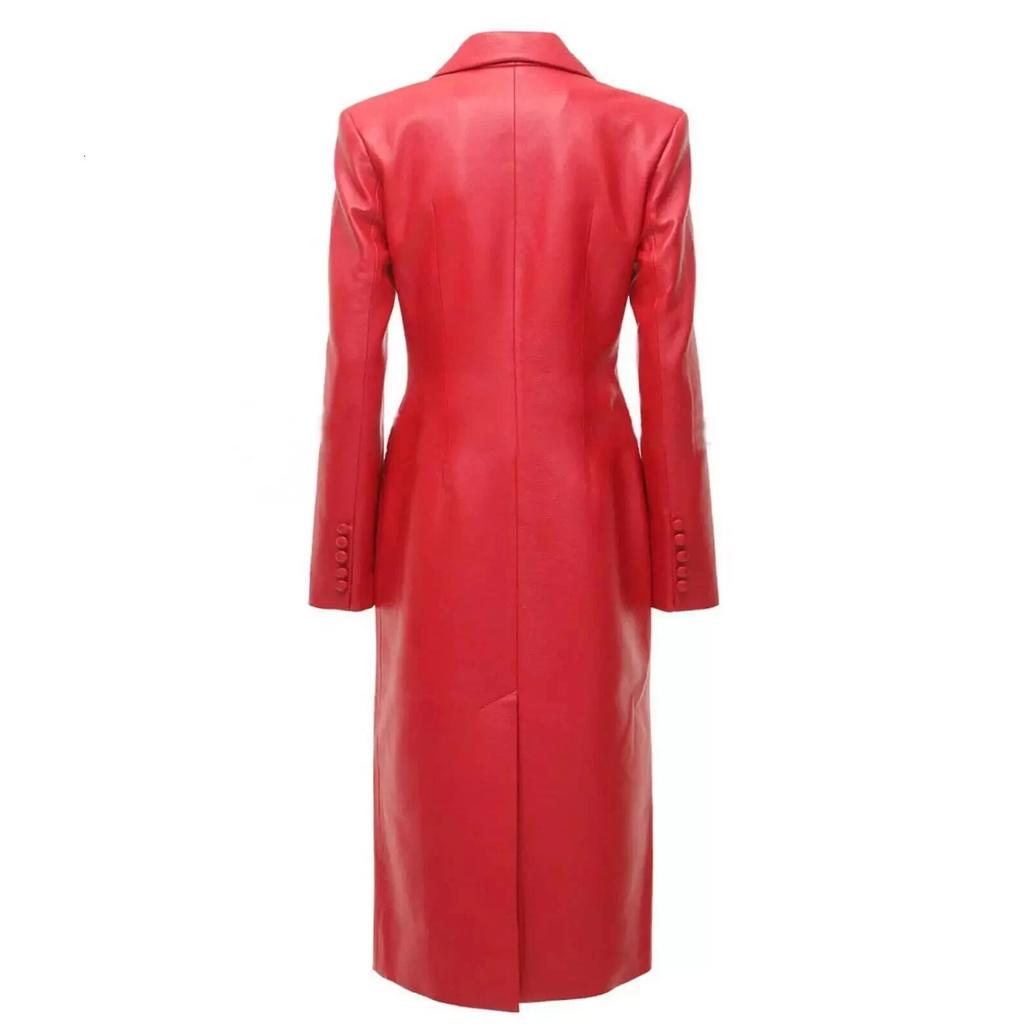 Trench Coat Handmade Overcoat New Women Red Long Coat Genuine Lambskin Leather