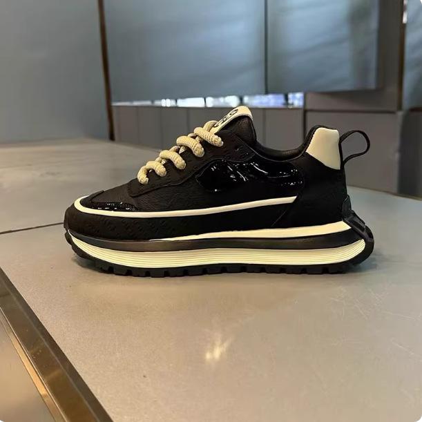 Spring and Autumn New Thick-soled Leather-faced Breathable Dad Shoes Lace-up Light Luxury Sports and Leisure Shoes Xlz