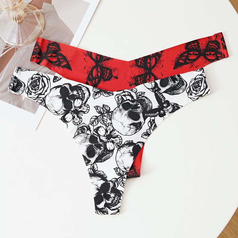 Sexy No Trace Women Panties Low-waist Printing Underwear G String Lingerie Temptation Thong Breathable Intimates