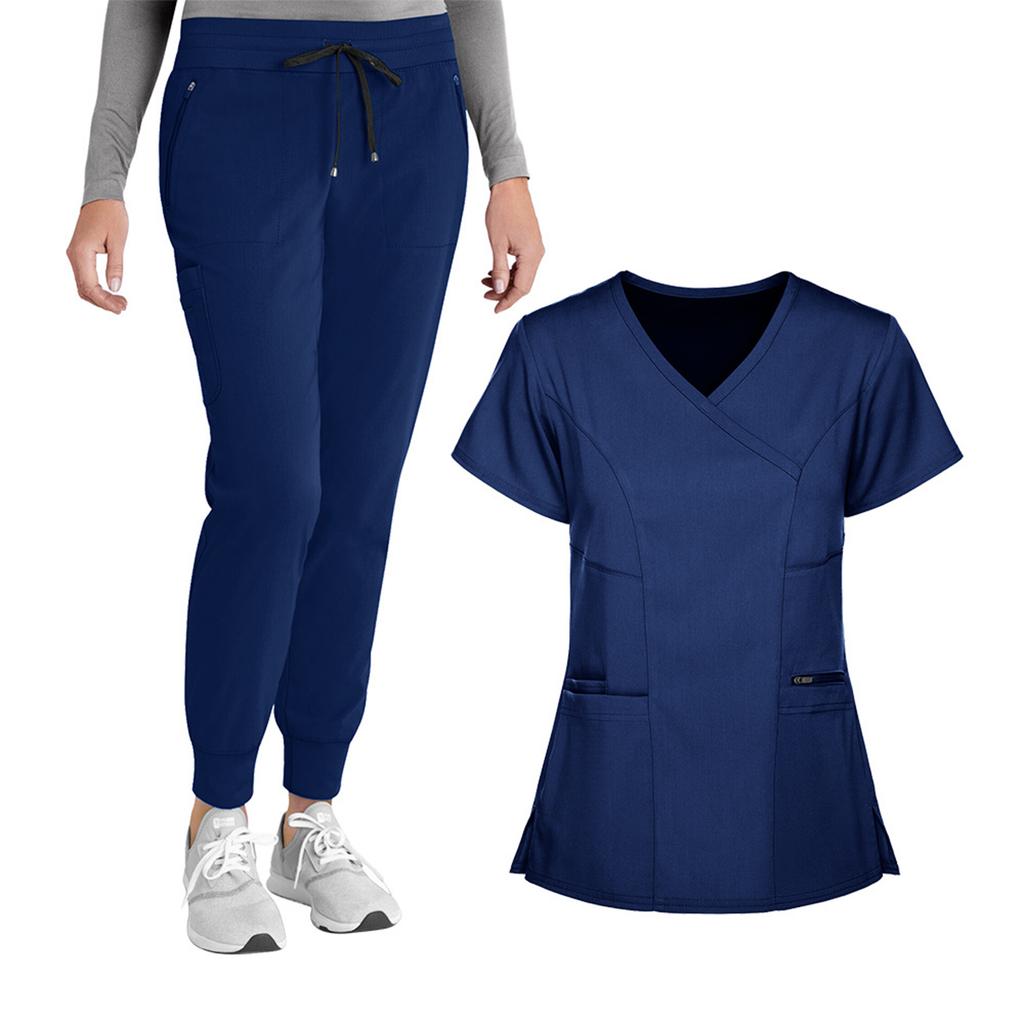 Women's Loose And Comfortable V-neck Short Sleeved Workwear With Top And Beauty Suit Set