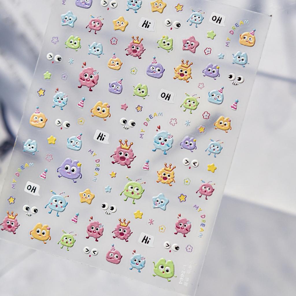 5D Pink Blue Bear Dessert Cake Pudding Candy Cane English Slogan Nail Art Stickers Cute Baby Bear Party Embossed Decals