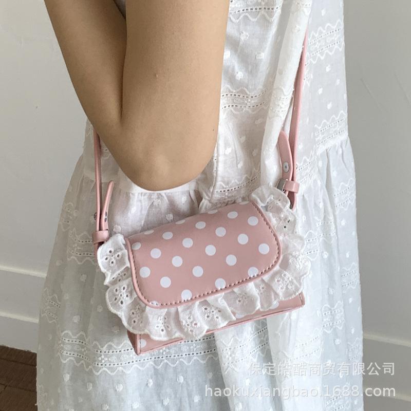 Mini Small Bag Women's 2025 New Trendy Lace Shoulder Bag Premium Polka Dot Messenger Bag Small Square Bag