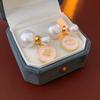 Real Gold Electroplated Silver Needle Freshwater Pearl Flower Earrings High-end Earrings French Light Luxury Elegant Earrings Women