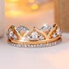 White Zircon Luxury Crystal Queen Crown Rings For Women Vintage Gold Color Engagement Ring Wedding Jewelry Bridal Birthday Gifts
