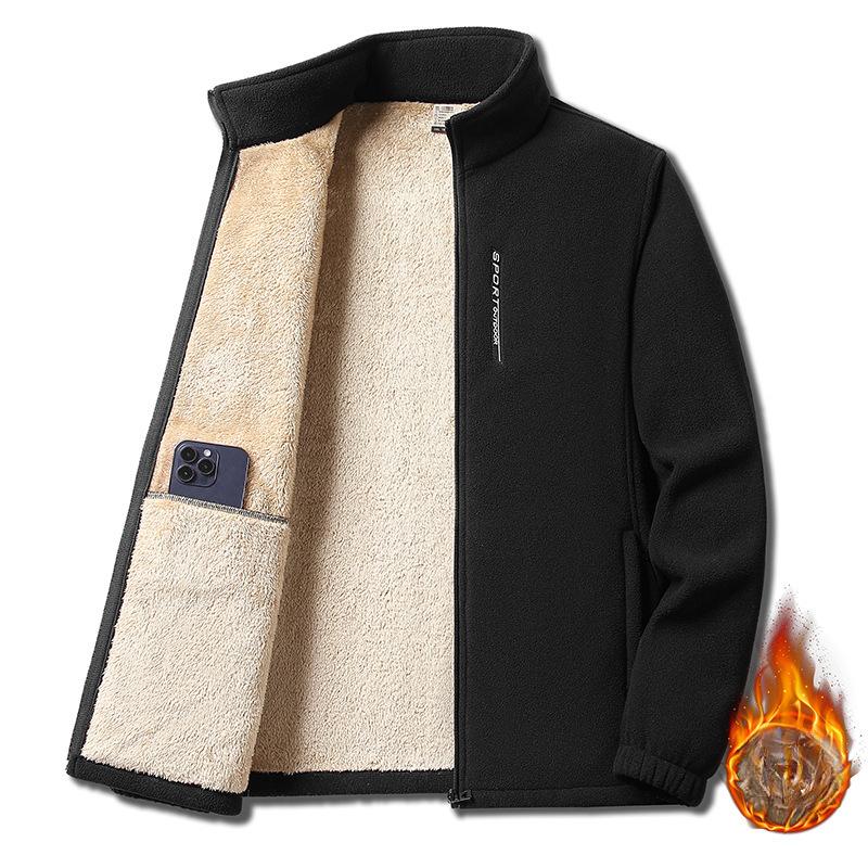 New Velvet Stand Collar Middle-aged and Elderly Fleece Jacket for Men for Men for Men for Double-sided Velvet Lamb Velvet Jacket for Men