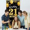 Happy 21st Birthday Decorations for Her Him, Black Gold 21 Birthday Banner Backdrop, Fabric Door Decor Yard Sign Photo Booth Props for Men and Women,