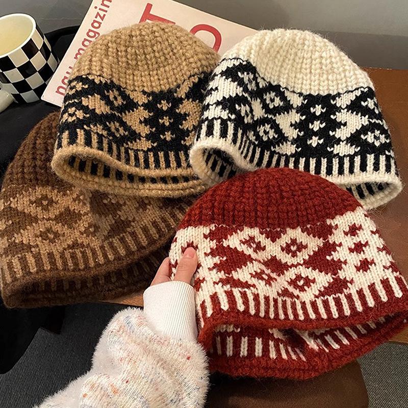 Women'S Knitted Cap Wool Mixed Retro Wool Hat For Keeping Warm Big Head Sized Cold Proof Hat For Male Head 1Pc