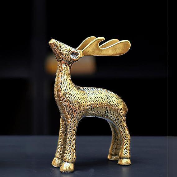 Antique Golden Aluminium Christmas Reindeer Figurine Statue 1 Pcs | Reindeer Showpiece for Tabletop, Bookshelf , Desktop, Cabinets, Valentine's Day