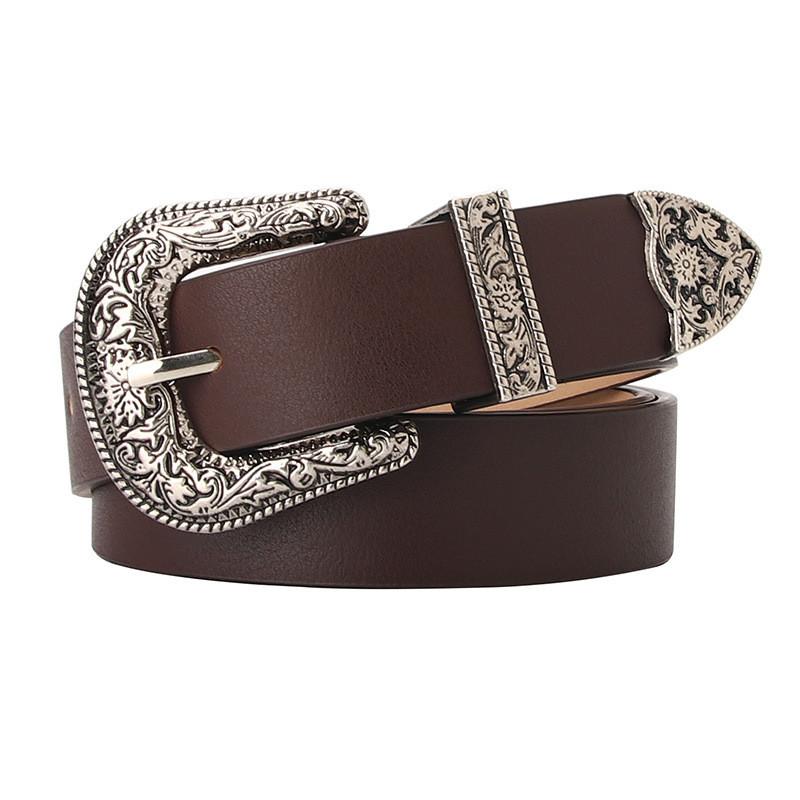 Retro Pu Waist Belt With Engraved Alloy Buckle For Stylish Casual Outfit