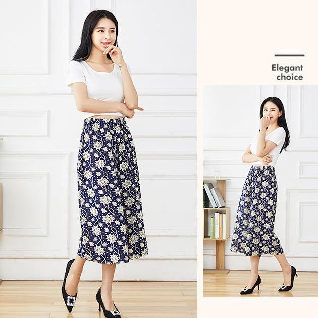 WTEMPO Kadın İlkbahar Yaz Sonbahar Büyük Beden Elastik Yüksek Bel Geniş Paça Pantolon Bol Rahat Çiçek Baskılı İnce Kırpılmış Pantolon