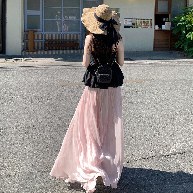 

Женская летняя переливающаяся фиолетовая юбка-макси А-силуэта на резинке - Драпированный летящий силуэт с высокой посадкой и облегающим кроем XL