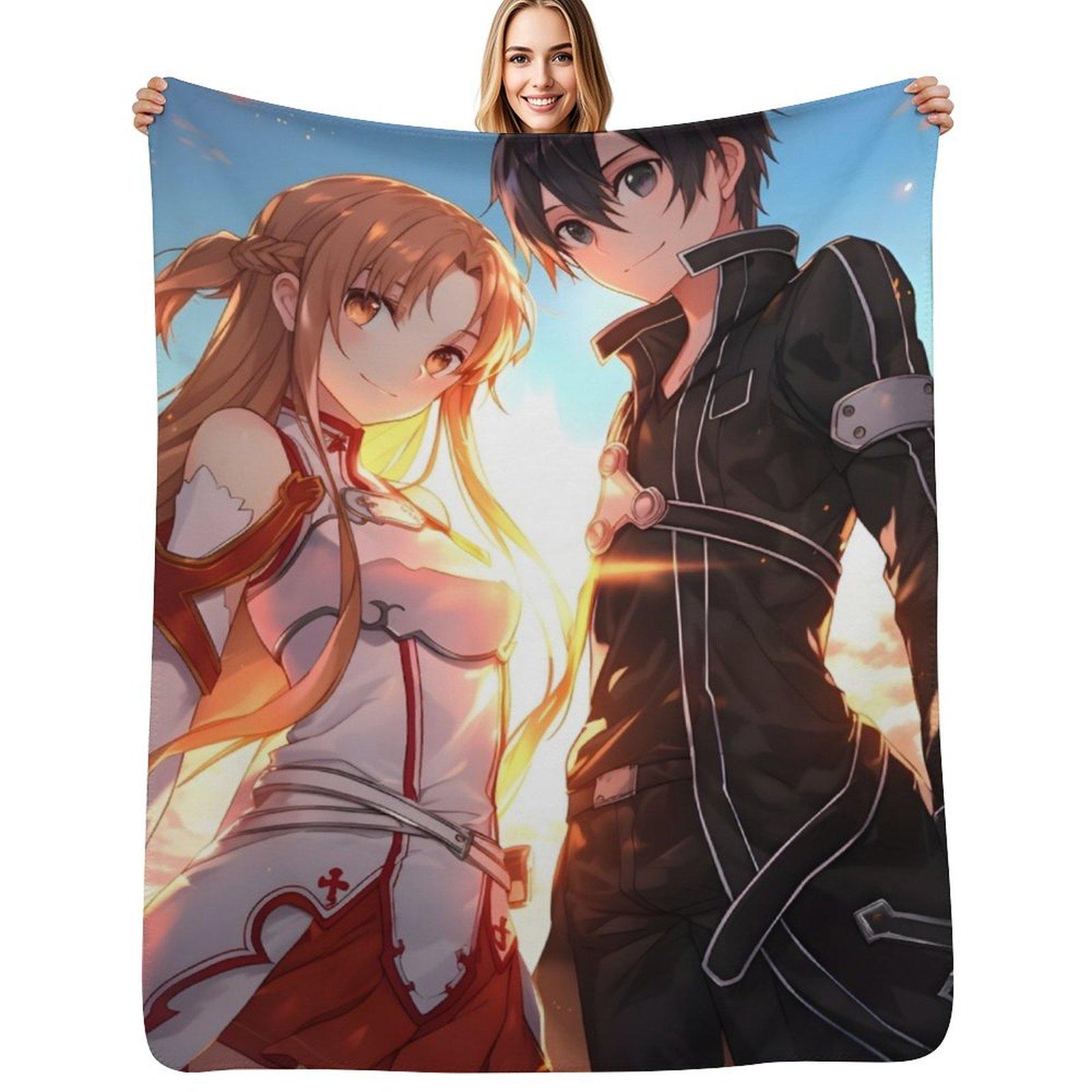Asuna SAO Cute Anime Girl Throw Blanket Wrinkle Resistant Lightweight Blanket Size: 75*100cm, Weight: 230 GSM